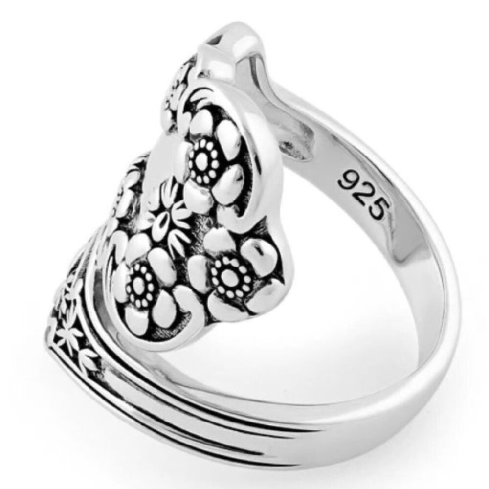 925 STERLING SILVER Vintage Style Flowers Spoon Ring - Picture 15 of 15
